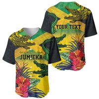Personalized Jamaica Crocodile Baseball Jersey Tropical Flowers Grunge Flag - Wonder Print Shop