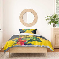 Personalized Jamaica Crocodile Bedding Set Tropical Flowers Grunge Flag - Wonder Print Shop