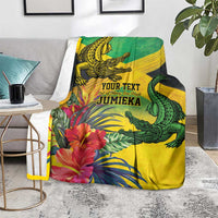 Personalized Jamaica Crocodile Blanket Tropical Flowers Grunge Flag - Wonder Print Shop