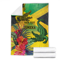 Personalized Jamaica Crocodile Blanket Tropical Flowers Grunge Flag - Wonder Print Shop