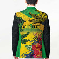 Personalized Jamaica Crocodile Blazer Tropical Flowers Grunge Flag - Wonder Print Shop