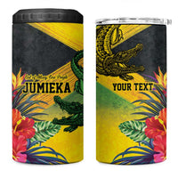 Personalized Jamaica Crocodile 4 in 1 Can Cooler Tumbler Tropical Flowers Grunge Flag - Wonder Print Shop