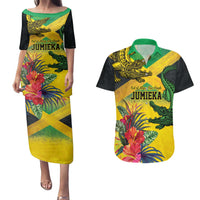 Personalized Jamaica Crocodile Couples Matching Puletasi and Hawaiian Shirt Tropical Flowers Grunge Flag - Wonder Print Shop