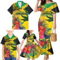 Personalized Jamaica Crocodile Family Matching Mermaid Dress and Hawaiian Shirt Tropical Flowers Grunge Flag - Wonder Print Shop