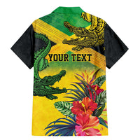Personalized Jamaica Crocodile Family Matching Mermaid Dress and Hawaiian Shirt Tropical Flowers Grunge Flag - Wonder Print Shop