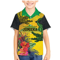 Personalized Jamaica Crocodile Family Matching Mermaid Dress and Hawaiian Shirt Tropical Flowers Grunge Flag - Wonder Print Shop