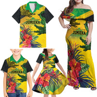Personalized Jamaica Crocodile Family Matching Off Shoulder Maxi Dress and Hawaiian Shirt Tropical Flowers Grunge Flag - Wonder Print Shop