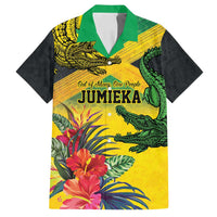 Personalized Jamaica Crocodile Family Matching Off Shoulder Maxi Dress and Hawaiian Shirt Tropical Flowers Grunge Flag - Wonder Print Shop