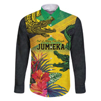 Personalized Jamaica Crocodile Family Matching Puletasi and Hawaiian Shirt Tropical Flowers Grunge Flag - Wonder Print Shop