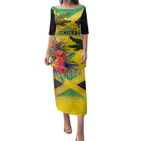 Personalized Jamaica Crocodile Family Matching Puletasi and Hawaiian Shirt Tropical Flowers Grunge Flag - Wonder Print Shop