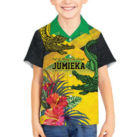 Personalized Jamaica Crocodile Family Matching Puletasi and Hawaiian Shirt Tropical Flowers Grunge Flag - Wonder Print Shop