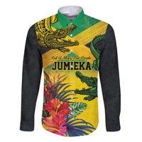 Personalized Jamaica Crocodile Family Matching Short Sleeve Bodycon Dress and Hawaiian Shirt Tropical Flowers Grunge Flag - Wonder Print Shop