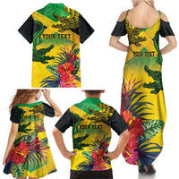 Personalized Jamaica Crocodile Family Matching Summer Maxi Dress and Hawaiian Shirt Tropical Flowers Grunge Flag - Wonder Print Shop