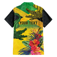 Personalized Jamaica Crocodile Hawaiian Shirt Tropical Flowers Grunge Flag - Wonder Print Shop