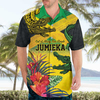 Personalized Jamaica Crocodile Hawaiian Shirt Tropical Flowers Grunge Flag - Wonder Print Shop