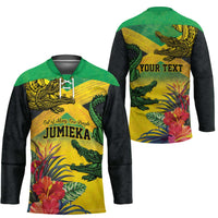 Personalized Jamaica Crocodile Hockey Jersey Tropical Flowers Grunge Flag - Wonder Print Shop