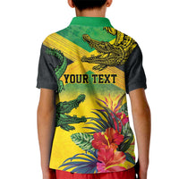 Personalized Jamaica Crocodile Kid Polo Shirt Tropical Flowers Grunge Flag - Wonder Print Shop