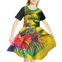 Personalized Jamaica Crocodile Kid Short Sleeve Dress Tropical Flowers Grunge Flag - Wonder Print Shop