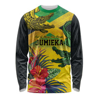 Personalized Jamaica Crocodile Long Sleeve Shirt Tropical Flowers Grunge Flag - Wonder Print Shop