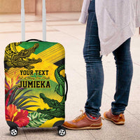 Personalized Jamaica Crocodile Luggage Cover Tropical Flowers Grunge Flag - Wonder Print Shop