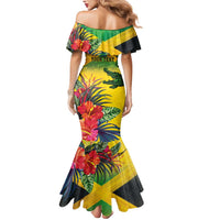 Personalized Jamaica Crocodile Mermaid Dress Tropical Flowers Grunge Flag - Wonder Print Shop