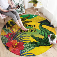 Personalized Jamaica Crocodile Round Carpet Tropical Flowers Grunge Flag - Wonder Print Shop