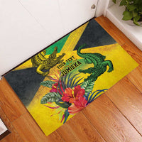Personalized Jamaica Crocodile Rubber Doormat Tropical Flowers Grunge Flag - Wonder Print Shop