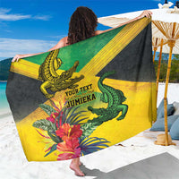 Personalized Jamaica Crocodile Sarong Tropical Flowers Grunge Flag - Wonder Print Shop