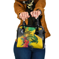 Personalized Jamaica Crocodile Shoulder Handbag Tropical Flowers Grunge Flag - Wonder Print Shop