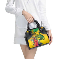 Personalized Jamaica Crocodile Shoulder Handbag Tropical Flowers Grunge Flag - Wonder Print Shop