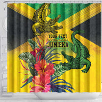 Personalized Jamaica Crocodile Shower Curtain Tropical Flowers Grunge Flag - Wonder Print Shop