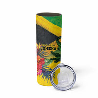 Personalized Jamaica Crocodile Skinny Tumbler Tropical Flowers Grunge Flag - Wonder Print Shop