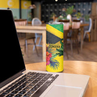 Personalized Jamaica Crocodile Skinny Tumbler Tropical Flowers Grunge Flag - Wonder Print Shop