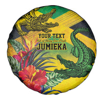 Personalized Jamaica Crocodile Spare Tire Cover Tropical Flowers Grunge Flag - Wonder Print Shop