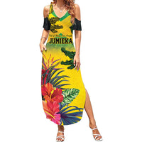 Personalized Jamaica Crocodile Summer Maxi Dress Tropical Flowers Grunge Flag - Wonder Print Shop