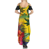 Personalized Jamaica Crocodile Summer Maxi Dress Tropical Flowers Grunge Flag - Wonder Print Shop