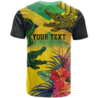 Personalized Jamaica Crocodile T Shirt Tropical Flowers Grunge Flag - Wonder Print Shop