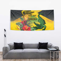 Personalized Jamaica Crocodile Tapestry Tropical Flowers Grunge Flag - Wonder Print Shop