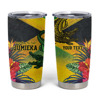 Personalized Jamaica Crocodile Tumbler Cup Tropical Flowers Grunge Flag - Wonder Print Shop