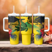 Personalized Jamaica Crocodile Tumbler With Handle Tropical Flowers Grunge Flag - Wonder Print Shop