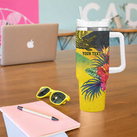 Personalized Jamaica Crocodile Tumbler With Handle Tropical Flowers Grunge Flag - Wonder Print Shop