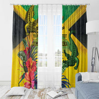 Personalized Jamaica Crocodile Window Curtain Tropical Flowers Grunge Flag - Wonder Print Shop