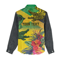 Personalized Jamaica Crocodile Women Casual Shirt Tropical Flowers Grunge Flag - Wonder Print Shop