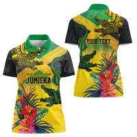 Personalized Jamaica Crocodile Women Polo Shirt Tropical Flowers Grunge Flag - Wonder Print Shop