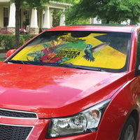 Personalized Jamaica Crocodile Hummingbird Auto Sun Shade Tropical Flowers Grunge Flag - Wonder Print Shop