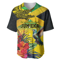 Personalized Jamaica Crocodile Hummingbird Baseball Jersey Tropical Flowers Grunge Flag - Wonder Print Shop