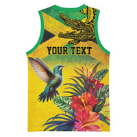 Personalized Jamaica Crocodile Hummingbird Basketball Jersey Tropical Flowers Grunge Flag - Wonder Print Shop