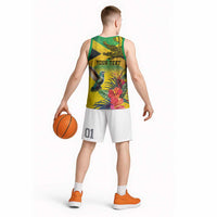 Personalized Jamaica Crocodile Hummingbird Basketball Jersey Tropical Flowers Grunge Flag - Wonder Print Shop