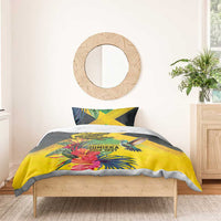 Personalized Jamaica Crocodile Hummingbird Bedding Set Tropical Flowers Grunge Flag - Wonder Print Shop