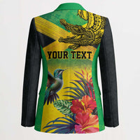 Personalized Jamaica Crocodile Hummingbird Blazer Tropical Flowers Grunge Flag - Wonder Print Shop